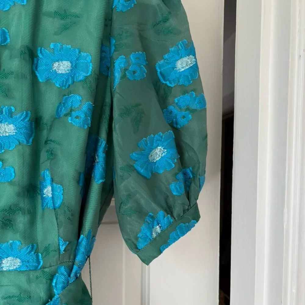 Green Floral Maxi Dress with Tie Waist - Picture 9 of 9